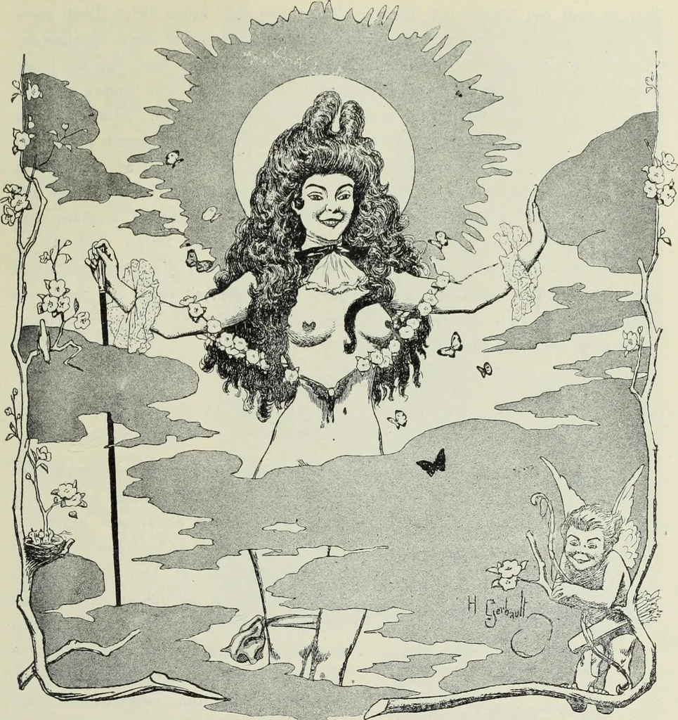 An illustration from Das Weib in der Karikatur Frankreichs : mit 448 Textillustrationen und 72 farbigen Kunstblättern nach seltenen und amüsanten französischen Karikaturen aus allen Zeitepochen, 1907, leaf 349