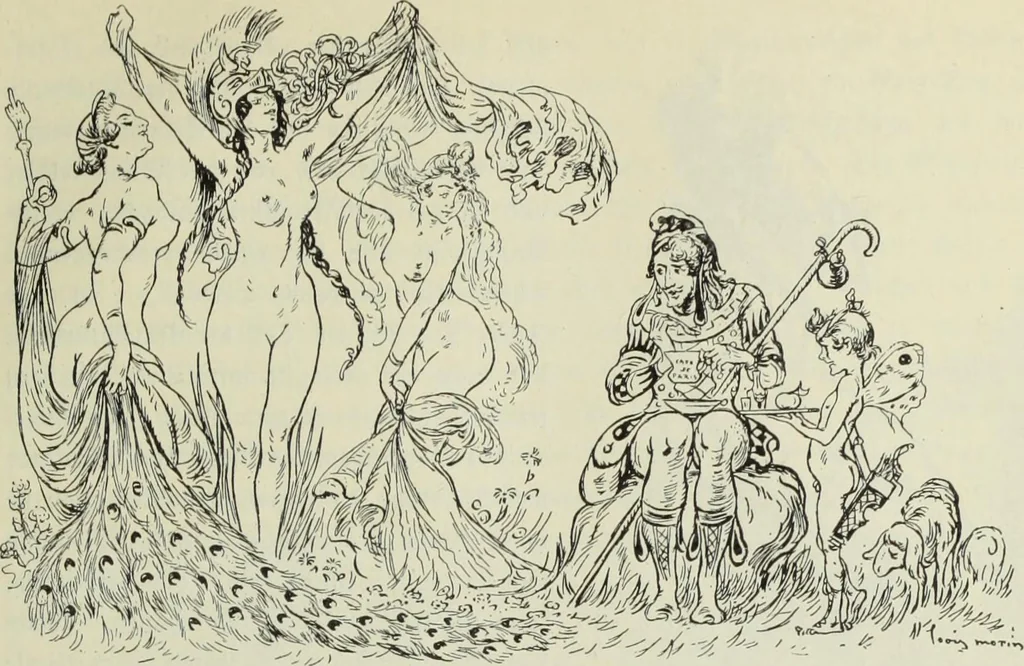 An illustration from Das Weib in der Karikatur Frankreichs : mit 448 Textillustrationen und 72 farbigen Kunstblättern nach seltenen und amüsanten französischen Karikaturen aus allen Zeitepochen, 1907, leaf 35