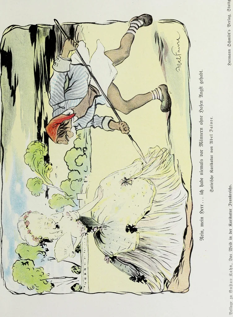 An illustration from Das Weib in der Karikatur Frankreichs : mit 448 Textillustrationen und 72 farbigen Kunstblättern nach seltenen und amüsanten französischen Karikaturen aus allen Zeitepochen, 1907, leaf 357