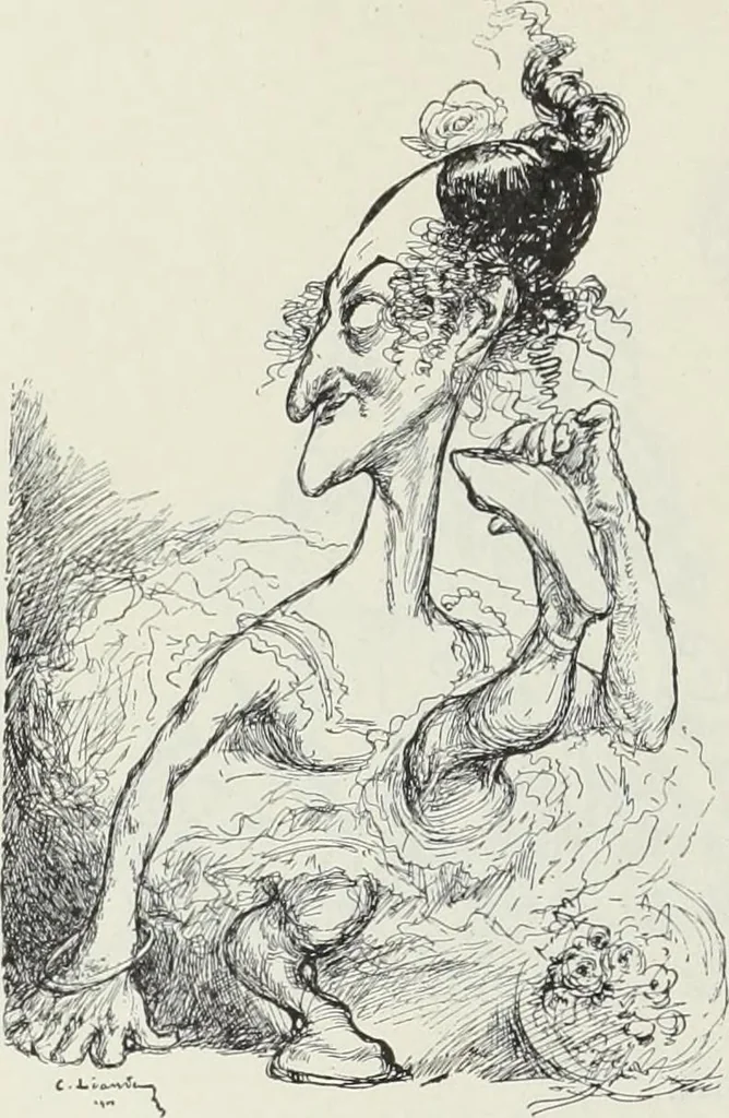 An illustration from Das Weib in der Karikatur Frankreichs : mit 448 Textillustrationen und 72 farbigen Kunstblättern nach seltenen und amüsanten französischen Karikaturen aus allen Zeitepochen, 1907, leaf 36