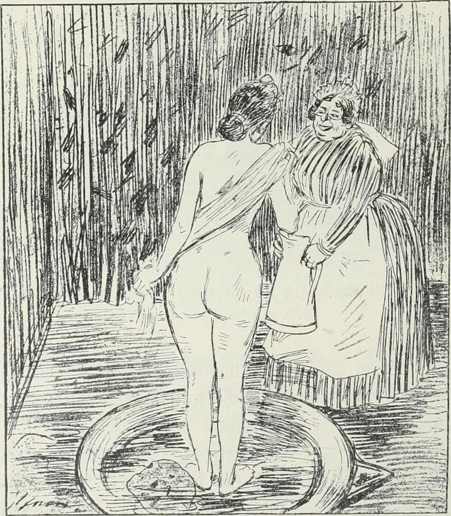 An illustration from Das Weib in der Karikatur Frankreichs : mit 448 Textillustrationen und 72 farbigen Kunstblättern nach seltenen und amüsanten französischen Karikaturen aus allen Zeitepochen, 1907, leaf 362