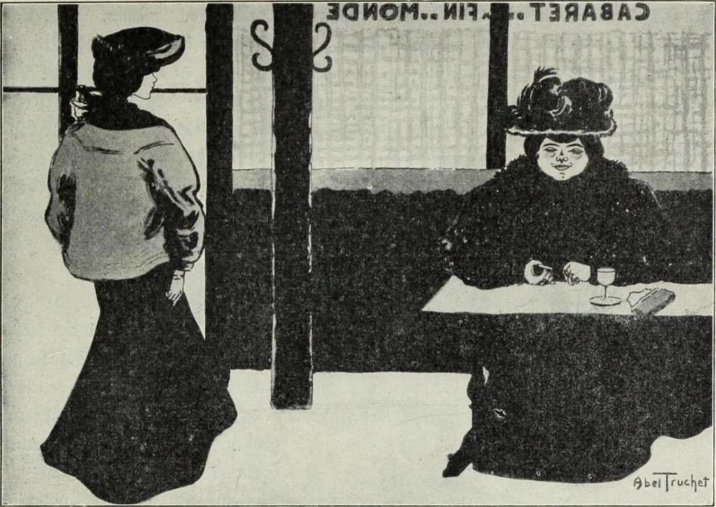 An illustration from Das Weib in der Karikatur Frankreichs : mit 448 Textillustrationen und 72 farbigen Kunstblättern nach seltenen und amüsanten französischen Karikaturen aus allen Zeitepochen, 1907, leaf 373