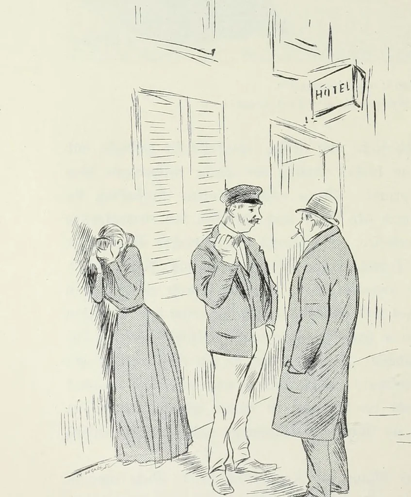 An illustration from Das Weib in der Karikatur Frankreichs : mit 448 Textillustrationen und 72 farbigen Kunstblättern nach seltenen und amüsanten französischen Karikaturen aus allen Zeitepochen, 1907, leaf 374