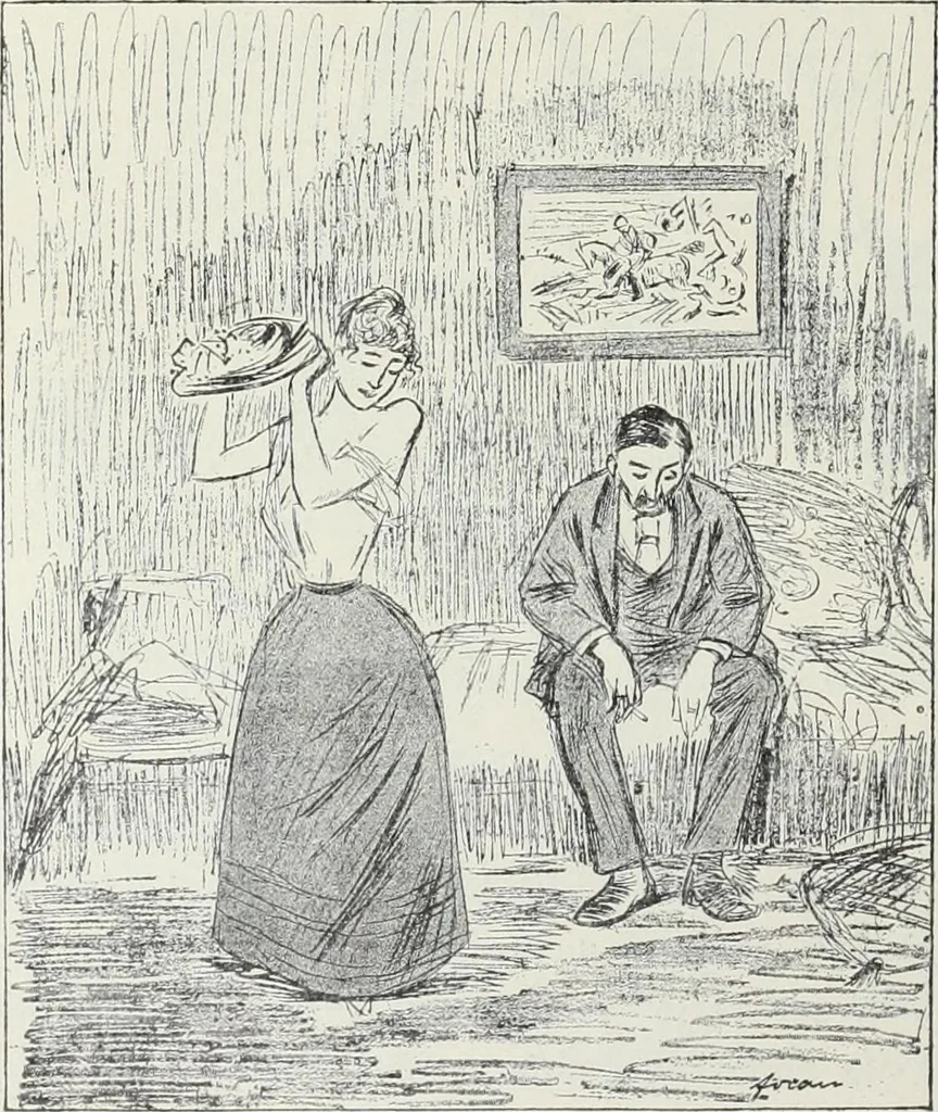 An illustration from Das Weib in der Karikatur Frankreichs : mit 448 Textillustrationen und 72 farbigen Kunstblättern nach seltenen und amüsanten französischen Karikaturen aus allen Zeitepochen, 1907, leaf 376