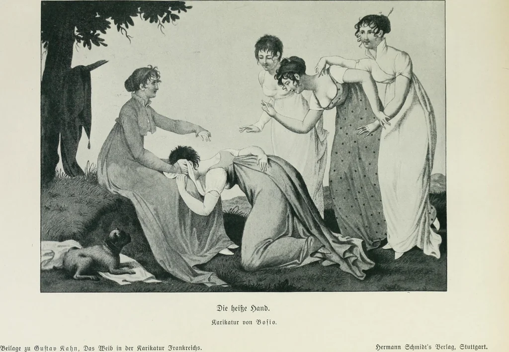 An illustration from Das Weib in der Karikatur Frankreichs : mit 448 Textillustrationen und 72 farbigen Kunstblättern nach seltenen und amüsanten französischen Karikaturen aus allen Zeitepochen, 1907, leaf 393
