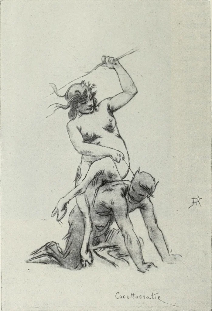An illustration from Das Weib in der Karikatur Frankreichs : mit 448 Textillustrationen und 72 farbigen Kunstblättern nach seltenen und amüsanten französischen Karikaturen aus allen Zeitepochen, 1907, leaf 396