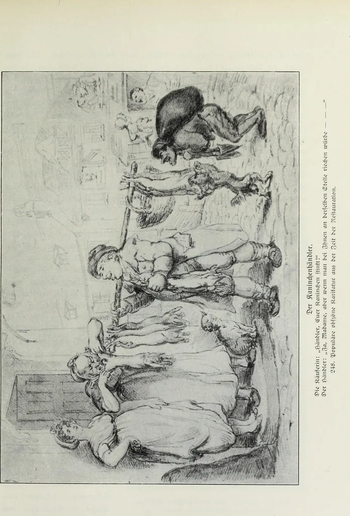 An illustration from Das Weib in der Karikatur Frankreichs : mit 448 Textillustrationen und 72 farbigen Kunstblättern nach seltenen und amüsanten französischen Karikaturen aus allen Zeitepochen, 1907, leaf 401