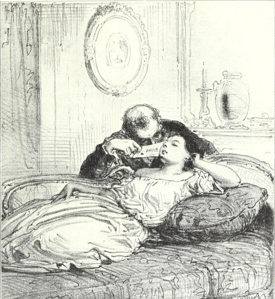 An illustration from Das Weib in der Karikatur Frankreichs : mit 448 Textillustrationen und 72 farbigen Kunstblättern nach seltenen und amüsanten französischen Karikaturen aus allen Zeitepochen, 1907, leaf 419