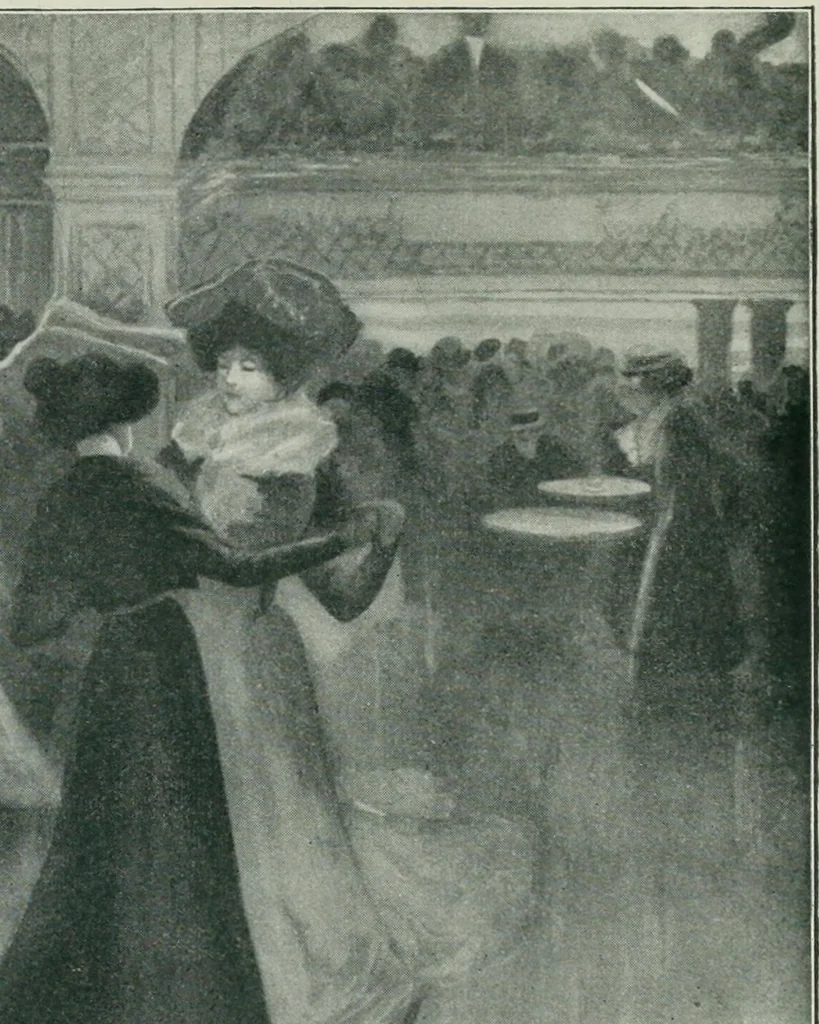 An illustration from Das Weib in der Karikatur Frankreichs : mit 448 Textillustrationen und 72 farbigen Kunstblättern nach seltenen und amüsanten französischen Karikaturen aus allen Zeitepochen, 1907, leaf 423