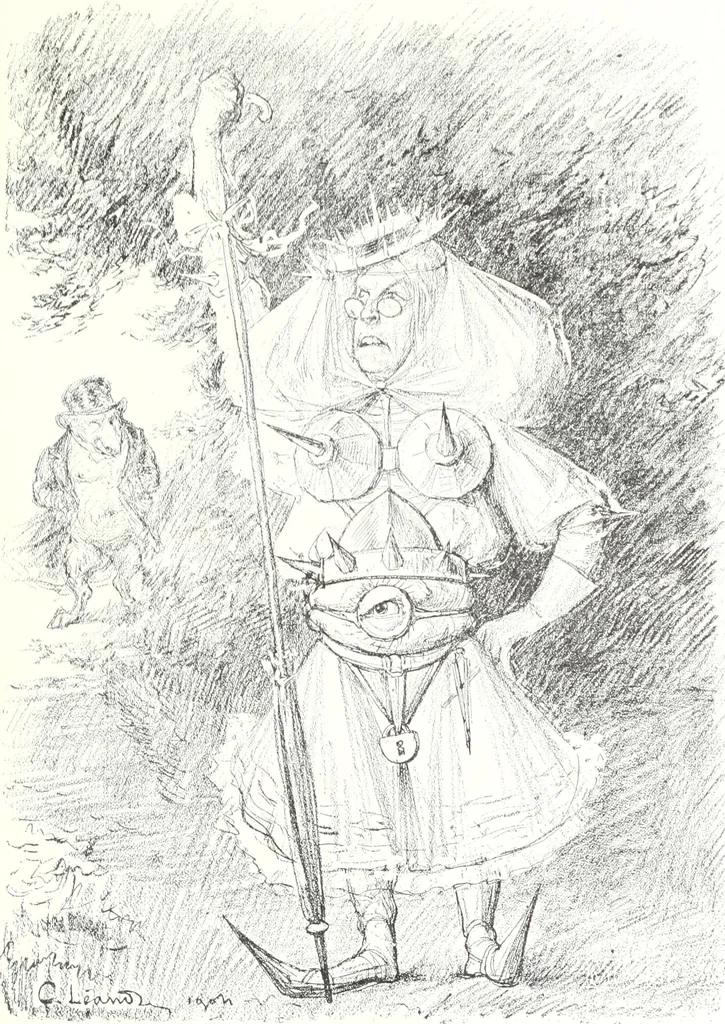 An illustration from Das Weib in der Karikatur Frankreichs : mit 448 Textillustrationen und 72 farbigen Kunstblättern nach seltenen und amüsanten französischen Karikaturen aus allen Zeitepochen, 1907, leaf 43