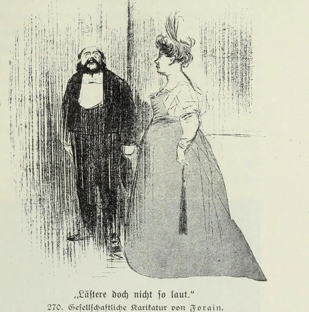 An illustration from Das Weib in der Karikatur Frankreichs : mit 448 Textillustrationen und 72 farbigen Kunstblättern nach seltenen und amüsanten französischen Karikaturen aus allen Zeitepochen, 1907, leaf 437