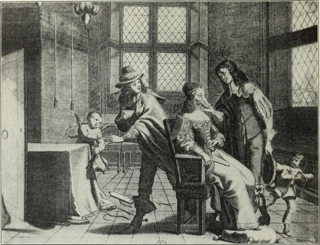 An illustration from Das Weib in der Karikatur Frankreichs : mit 448 Textillustrationen und 72 farbigen Kunstblättern nach seltenen und amüsanten französischen Karikaturen aus allen Zeitepochen, 1907, leaf 44
