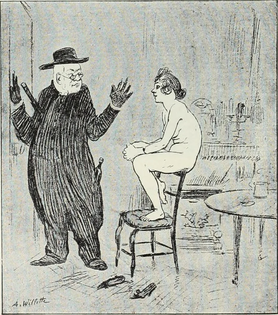 An illustration from Das Weib in der Karikatur Frankreichs : mit 448 Textillustrationen und 72 farbigen Kunstblättern nach seltenen und amüsanten französischen Karikaturen aus allen Zeitepochen, 1907, leaf 444