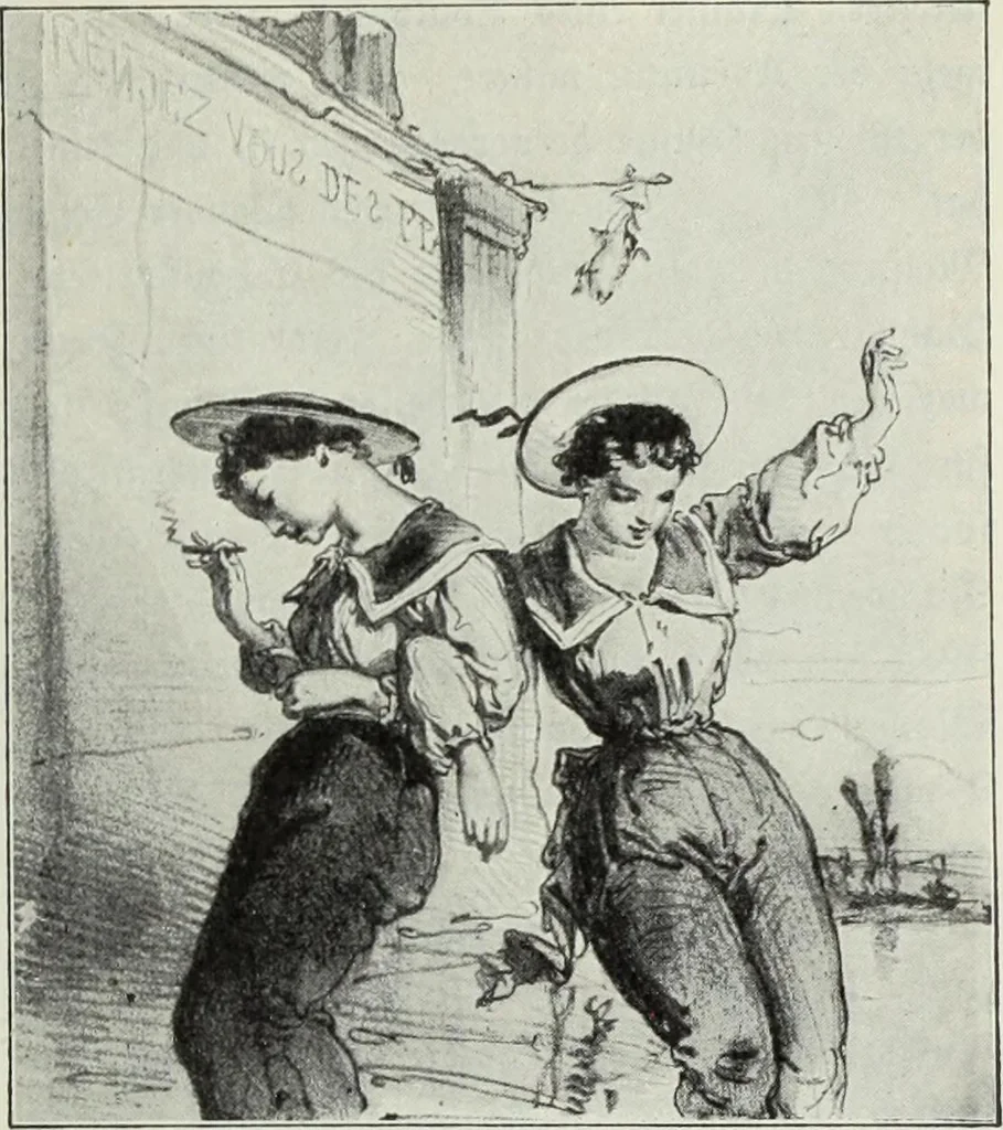 An illustration from Das Weib in der Karikatur Frankreichs : mit 448 Textillustrationen und 72 farbigen Kunstblättern nach seltenen und amüsanten französischen Karikaturen aus allen Zeitepochen, 1907, leaf 445