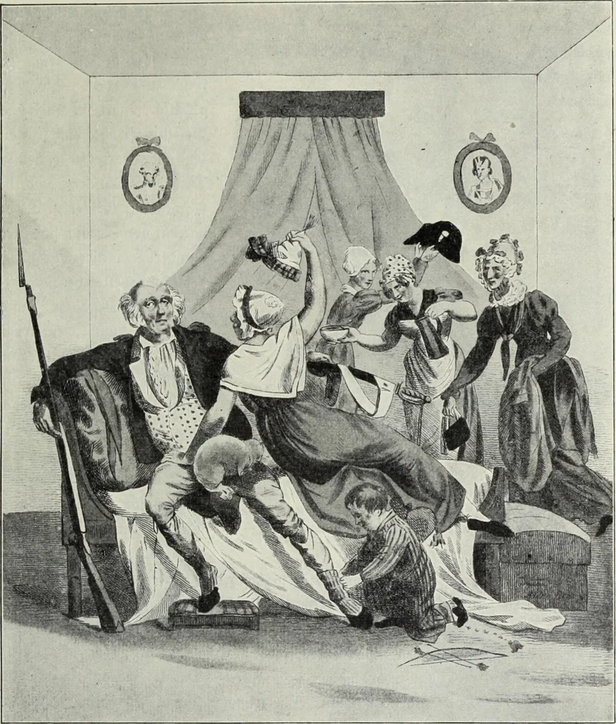 An illustration from Das Weib in der Karikatur Frankreichs : mit 448 Textillustrationen und 72 farbigen Kunstblättern nach seltenen und amüsanten französischen Karikaturen aus allen Zeitepochen, 1907, leaf 465