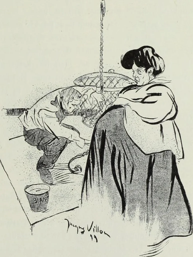 An illustration from Das Weib in der Karikatur Frankreichs : mit 448 Textillustrationen und 72 farbigen Kunstblättern nach seltenen und amüsanten französischen Karikaturen aus allen Zeitepochen, 1907, leaf 467