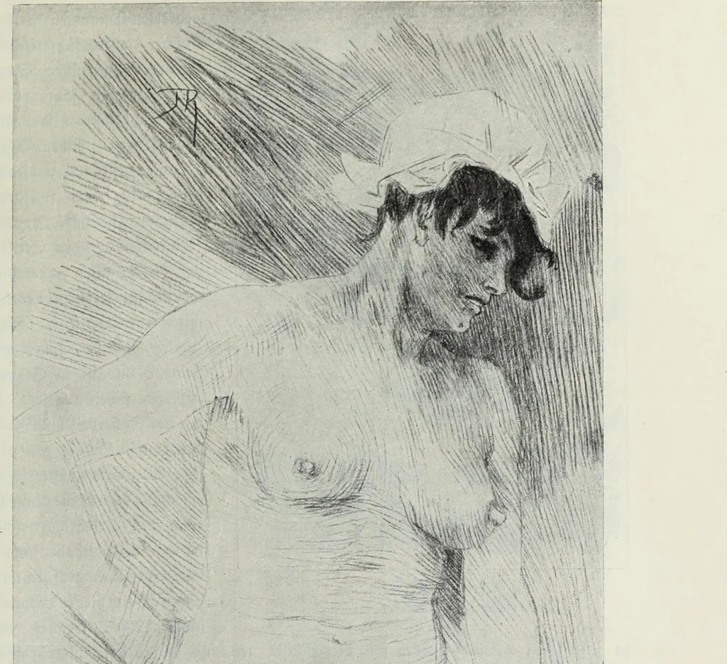 An illustration from Das Weib in der Karikatur Frankreichs : mit 448 Textillustrationen und 72 farbigen Kunstblättern nach seltenen und amüsanten französischen Karikaturen aus allen Zeitepochen, 1907, leaf 483
