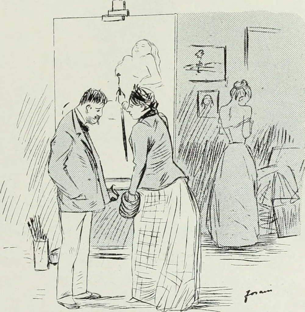 An illustration from Das Weib in der Karikatur Frankreichs : mit 448 Textillustrationen und 72 farbigen Kunstblättern nach seltenen und amüsanten französischen Karikaturen aus allen Zeitepochen, 1907, leaf 499