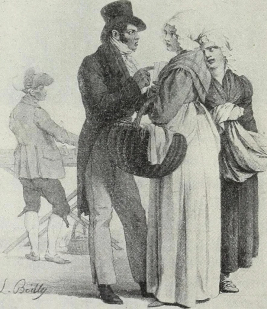 An illustration from Das Weib in der Karikatur Frankreichs : mit 448 Textillustrationen und 72 farbigen Kunstblättern nach seltenen und amüsanten französischen Karikaturen aus allen Zeitepochen, 1907, leaf 506