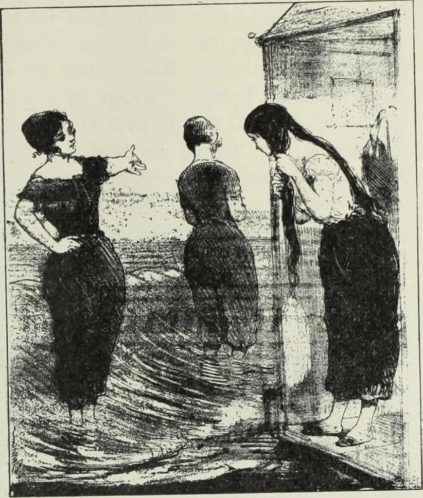 An illustration from Das Weib in der Karikatur Frankreichs : mit 448 Textillustrationen und 72 farbigen Kunstblättern nach seltenen und amüsanten französischen Karikaturen aus allen Zeitepochen, 1907, leaf 51