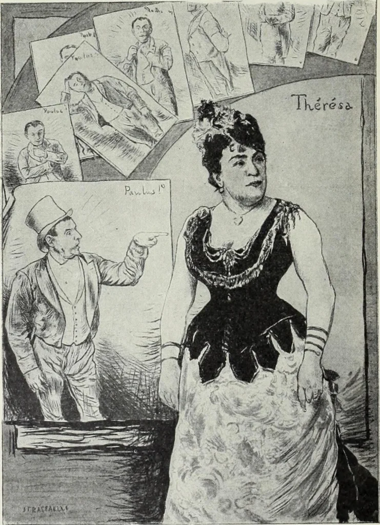 An illustration from Das Weib in der Karikatur Frankreichs : mit 448 Textillustrationen und 72 farbigen Kunstblättern nach seltenen und amüsanten französischen Karikaturen aus allen Zeitepochen, 1907, leaf 518