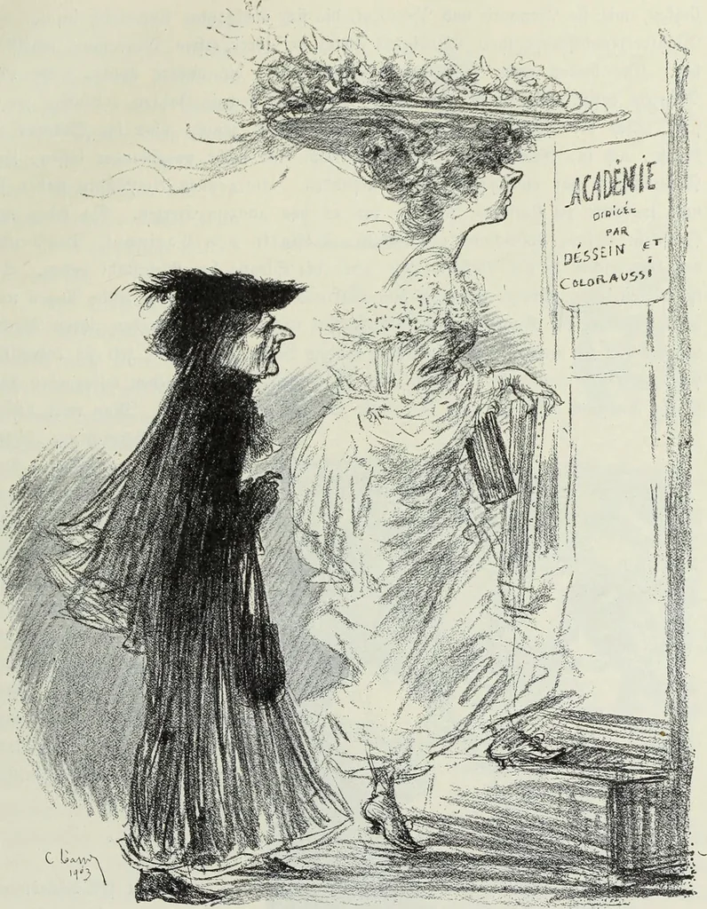 An illustration from Das Weib in der Karikatur Frankreichs : mit 448 Textillustrationen und 72 farbigen Kunstblättern nach seltenen und amüsanten französischen Karikaturen aus allen Zeitepochen, 1907, leaf 521