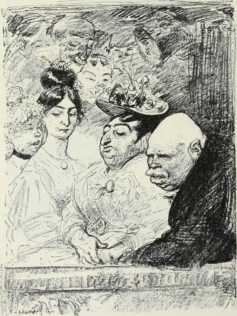 An illustration from Das Weib in der Karikatur Frankreichs : mit 448 Textillustrationen und 72 farbigen Kunstblättern nach seltenen und amüsanten französischen Karikaturen aus allen Zeitepochen, 1907, leaf 522