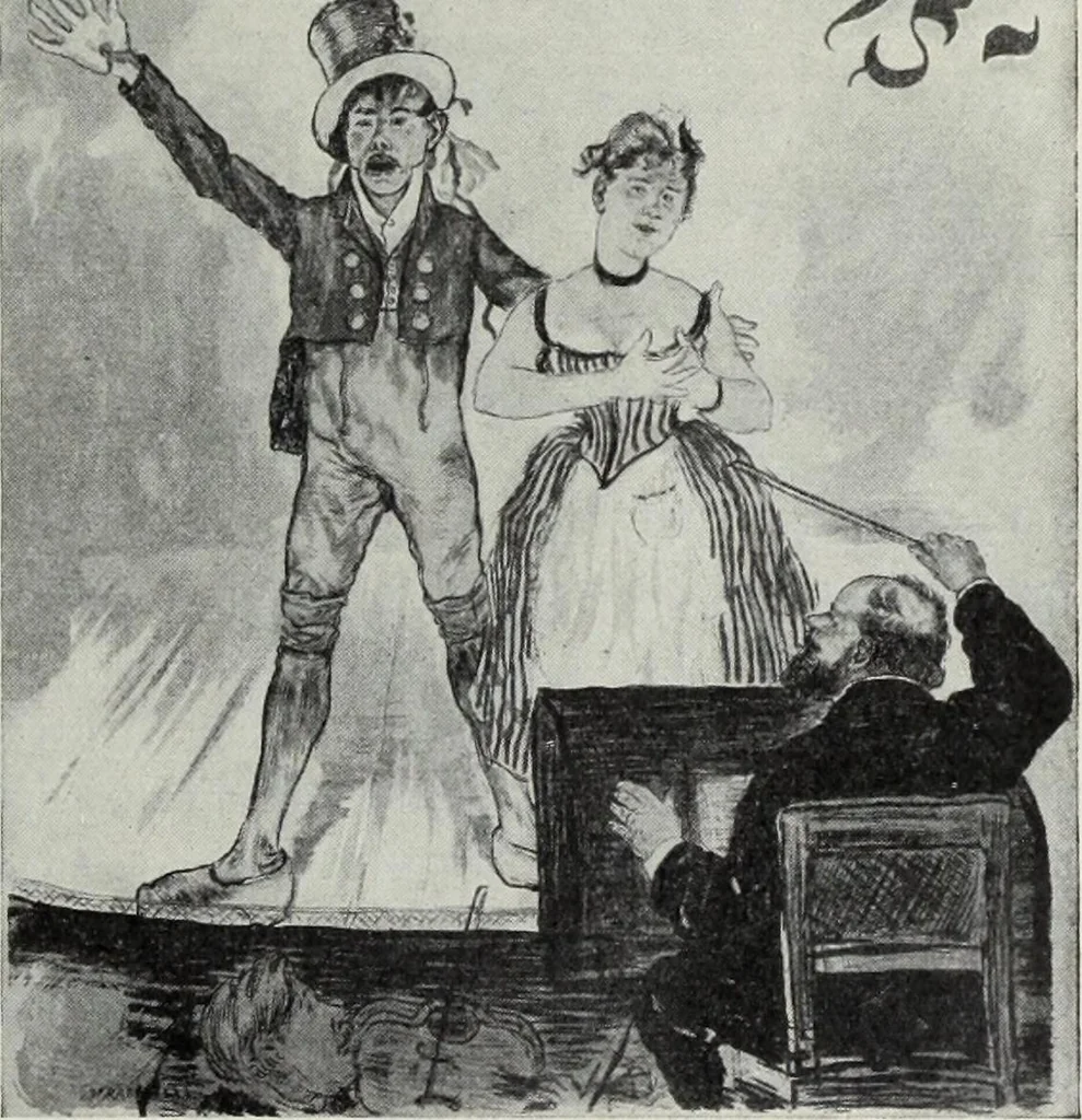 An illustration from Das Weib in der Karikatur Frankreichs : mit 448 Textillustrationen und 72 farbigen Kunstblättern nach seltenen und amüsanten französischen Karikaturen aus allen Zeitepochen, 1907, leaf 543