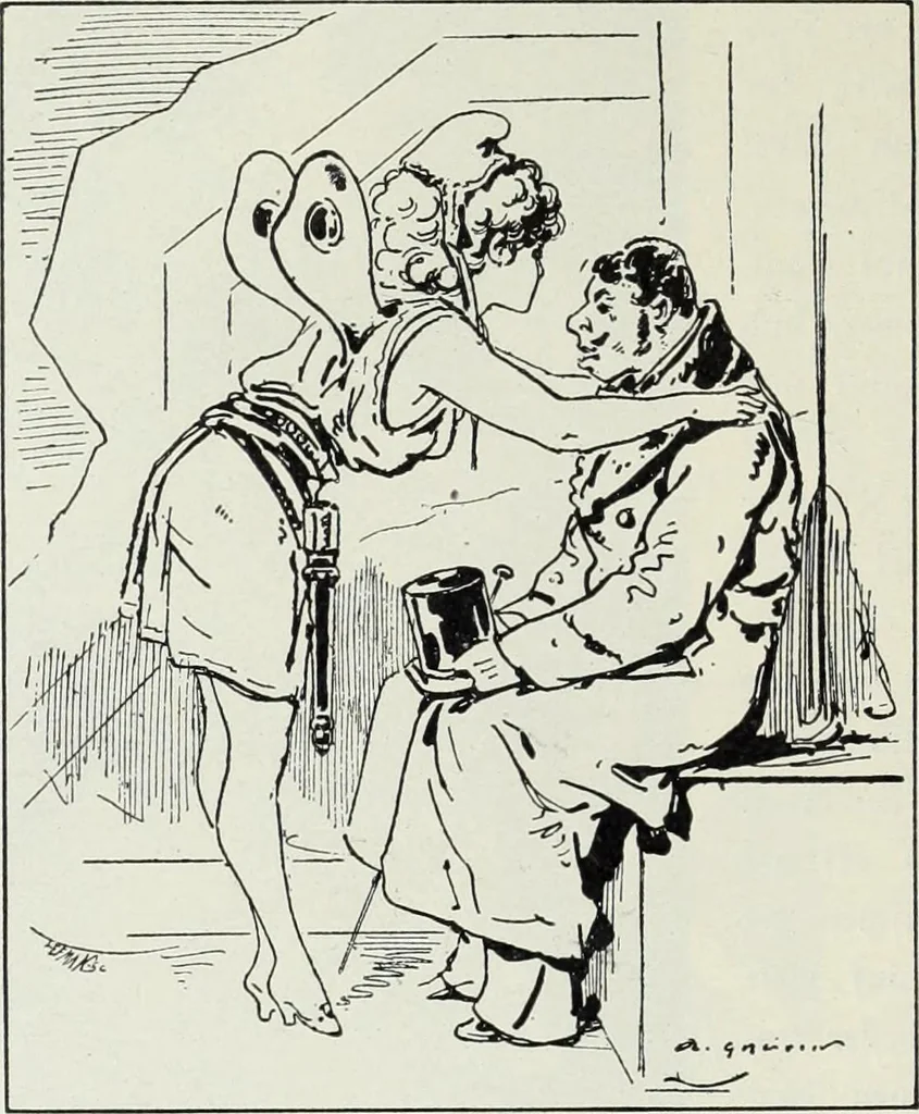 An illustration from Das Weib in der Karikatur Frankreichs : mit 448 Textillustrationen und 72 farbigen Kunstblättern nach seltenen und amüsanten französischen Karikaturen aus allen Zeitepochen, 1907, leaf 558