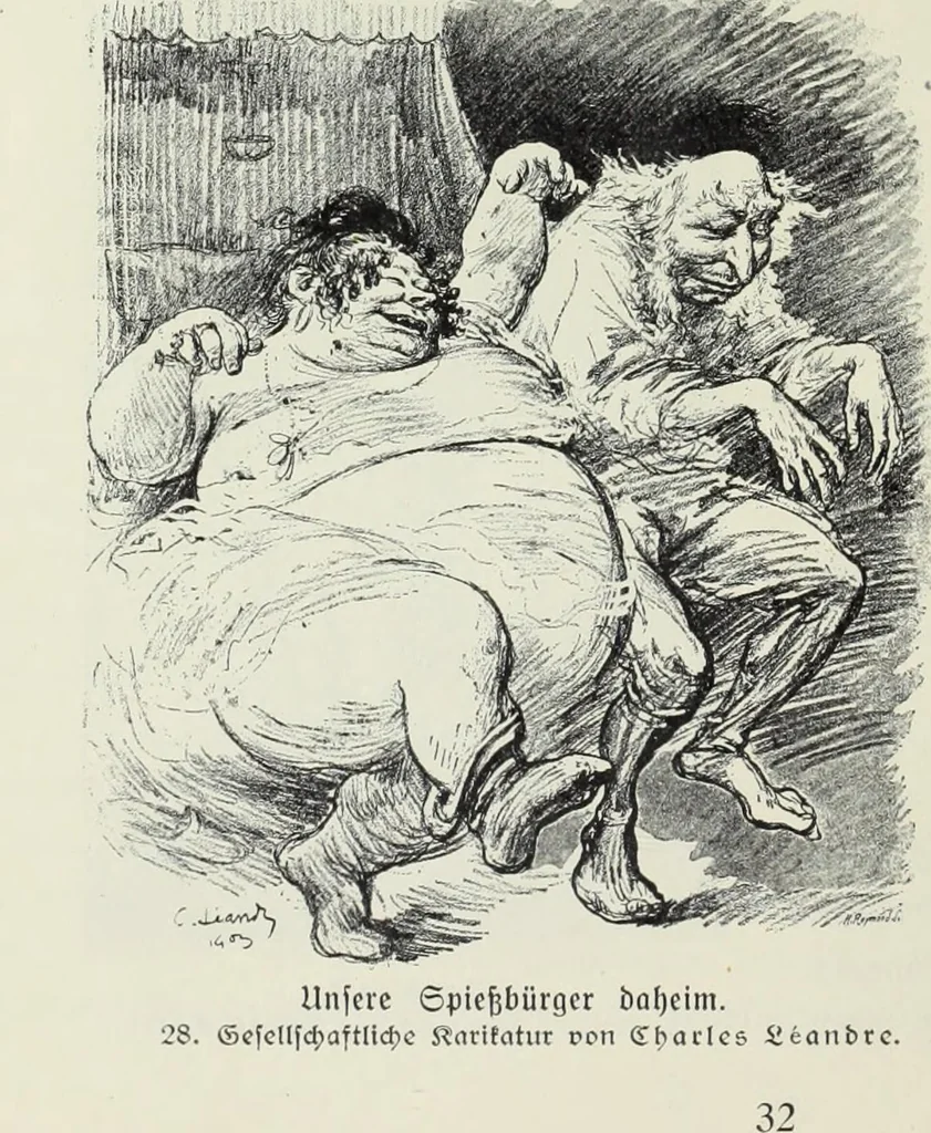 An illustration from Das Weib in der Karikatur Frankreichs : mit 448 Textillustrationen und 72 farbigen Kunstblättern nach seltenen und amüsanten französischen Karikaturen aus allen Zeitepochen, 1907, leaf 58