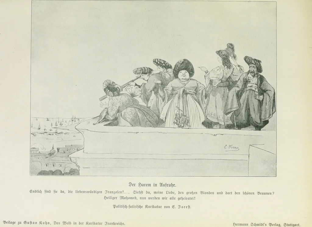 An illustration from Das Weib in der Karikatur Frankreichs : mit 448 Textillustrationen und 72 farbigen Kunstblättern nach seltenen und amüsanten französischen Karikaturen aus allen Zeitepochen, 1907, leaf 605