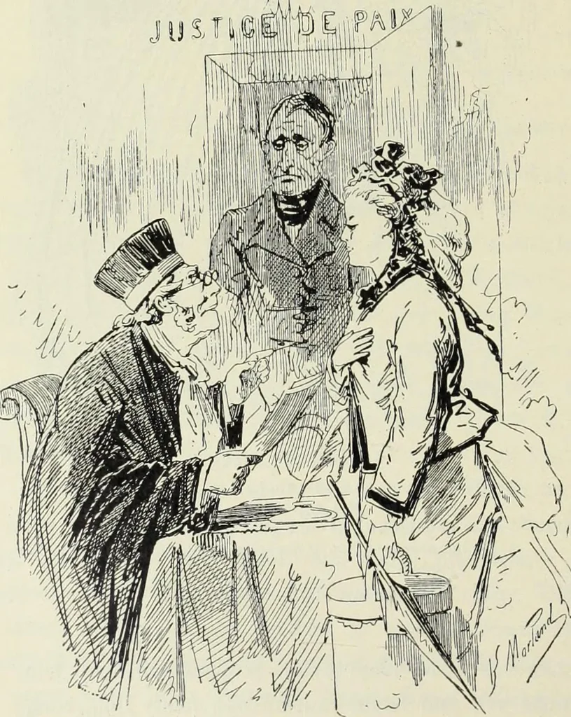 An illustration from Das Weib in der Karikatur Frankreichs : mit 448 Textillustrationen und 72 farbigen Kunstblättern nach seltenen und amüsanten französischen Karikaturen aus allen Zeitepochen, 1907, leaf 610