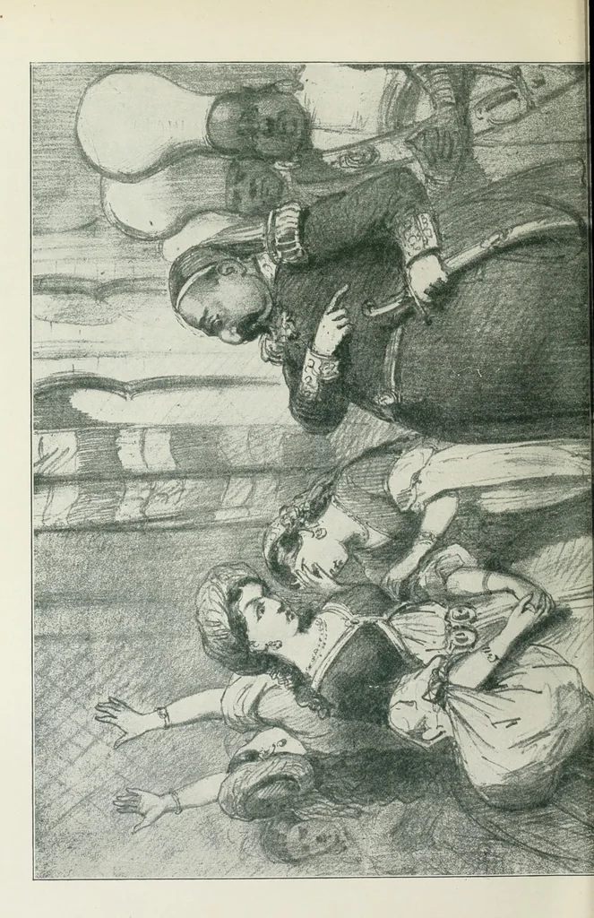 An illustration from Das Weib in der Karikatur Frankreichs : mit 448 Textillustrationen und 72 farbigen Kunstblättern nach seltenen und amüsanten französischen Karikaturen aus allen Zeitepochen, 1907, leaf 624