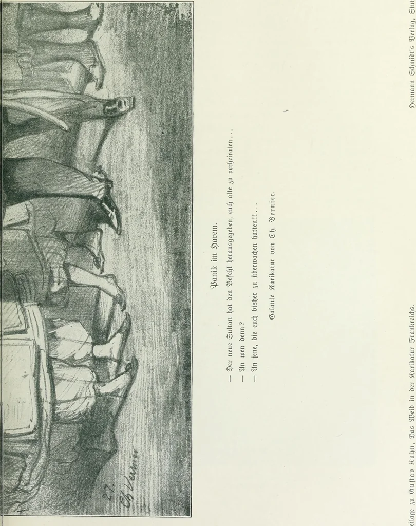 An illustration from Das Weib in der Karikatur Frankreichs : mit 448 Textillustrationen und 72 farbigen Kunstblättern nach seltenen und amüsanten französischen Karikaturen aus allen Zeitepochen, 1907, leaf 625