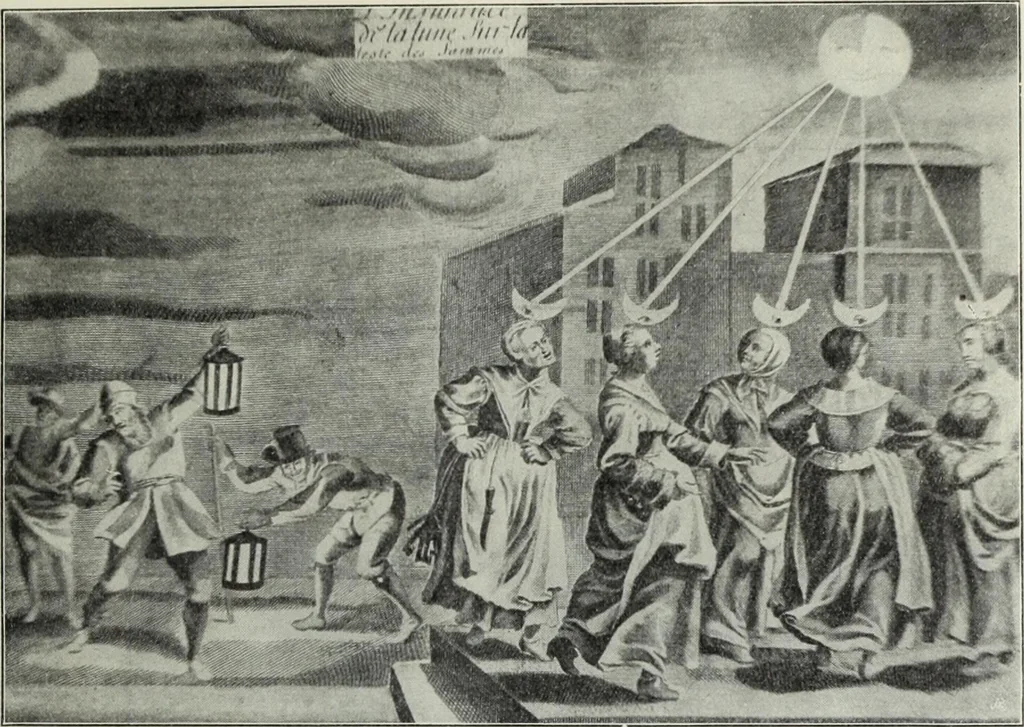 An illustration from Das Weib in der Karikatur Frankreichs : mit 448 Textillustrationen und 72 farbigen Kunstblättern nach seltenen und amüsanten französischen Karikaturen aus allen Zeitepochen, 1907, leaf 63