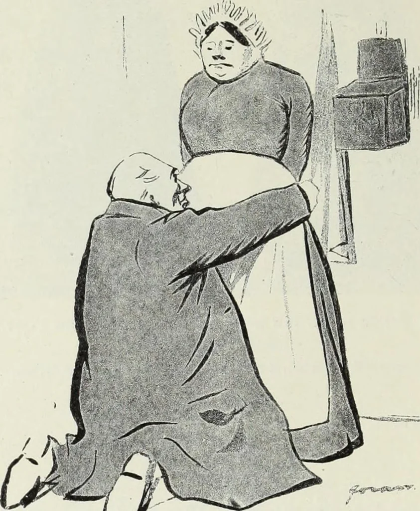 An illustration from Das Weib in der Karikatur Frankreichs : mit 448 Textillustrationen und 72 farbigen Kunstblättern nach seltenen und amüsanten französischen Karikaturen aus allen Zeitepochen, 1907, leaf 634