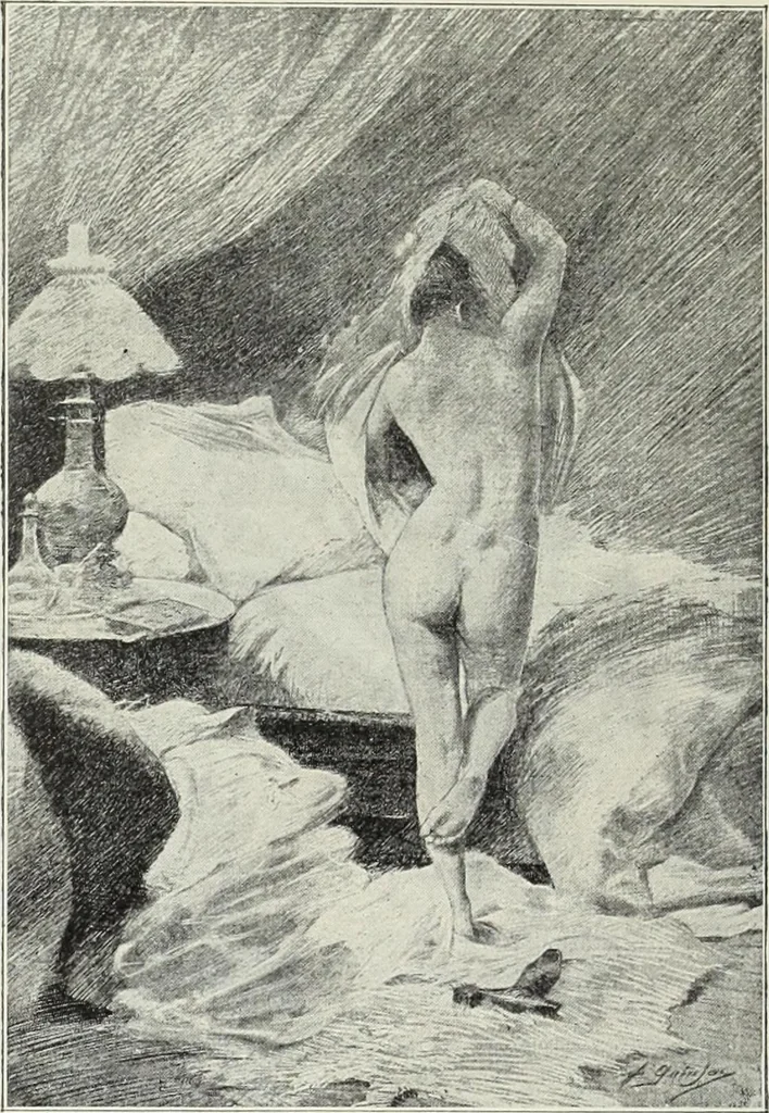 An illustration from Das Weib in der Karikatur Frankreichs : mit 448 Textillustrationen und 72 farbigen Kunstblättern nach seltenen und amüsanten französischen Karikaturen aus allen Zeitepochen, 1907, leaf 644