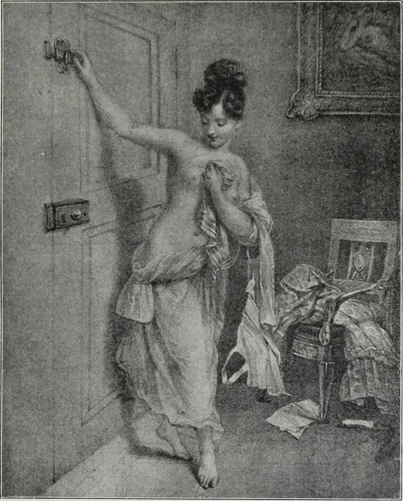 An illustration from Das Weib in der Karikatur Frankreichs : mit 448 Textillustrationen und 72 farbigen Kunstblättern nach seltenen und amüsanten französischen Karikaturen aus allen Zeitepochen, 1907, leaf 65