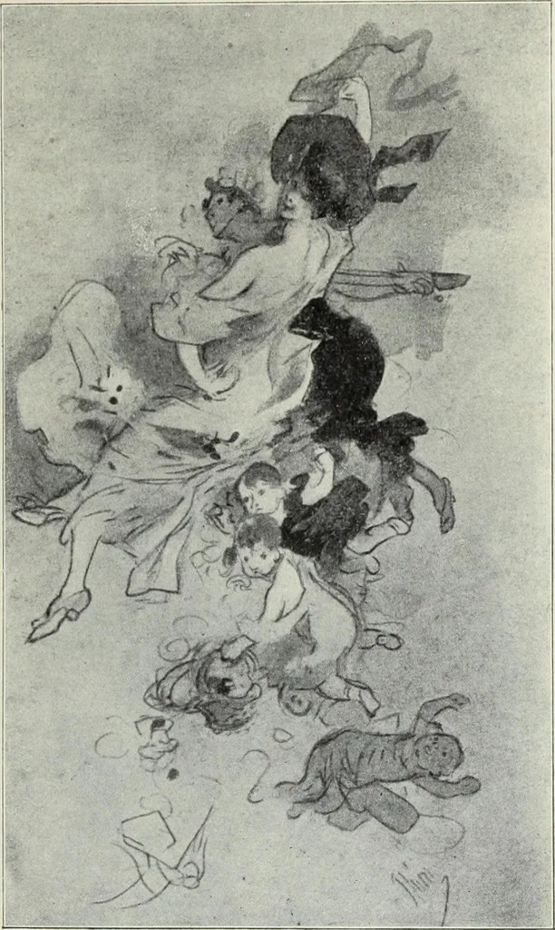 An illustration from Das Weib in der Karikatur Frankreichs : mit 448 Textillustrationen und 72 farbigen Kunstblättern nach seltenen und amüsanten französischen Karikaturen aus allen Zeitepochen, 1907, leaf 651
