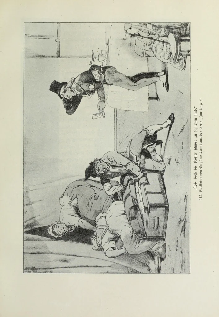 An illustration from Das Weib in der Karikatur Frankreichs : mit 448 Textillustrationen und 72 farbigen Kunstblättern nach seltenen und amüsanten französischen Karikaturen aus allen Zeitepochen, 1907, leaf 667