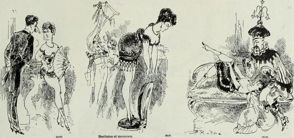 An illustration from Das Weib in der Karikatur Frankreichs : mit 448 Textillustrationen und 72 farbigen Kunstblättern nach seltenen und amüsanten französischen Karikaturen aus allen Zeitepochen, 1907, leaf 679