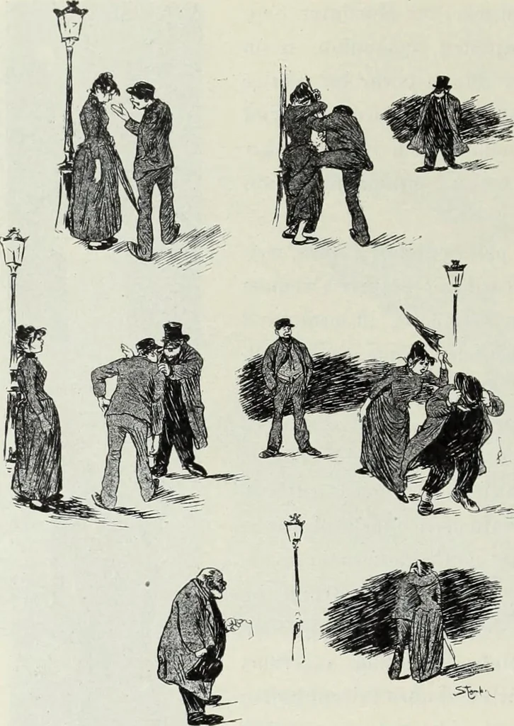 An illustration from Das Weib in der Karikatur Frankreichs : mit 448 Textillustrationen und 72 farbigen Kunstblättern nach seltenen und amüsanten französischen Karikaturen aus allen Zeitepochen, 1907, leaf 682