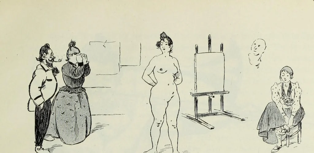 An illustration from Das Weib in der Karikatur Frankreichs : mit 448 Textillustrationen und 72 farbigen Kunstblättern nach seltenen und amüsanten französischen Karikaturen aus allen Zeitepochen, 1907, leaf 687