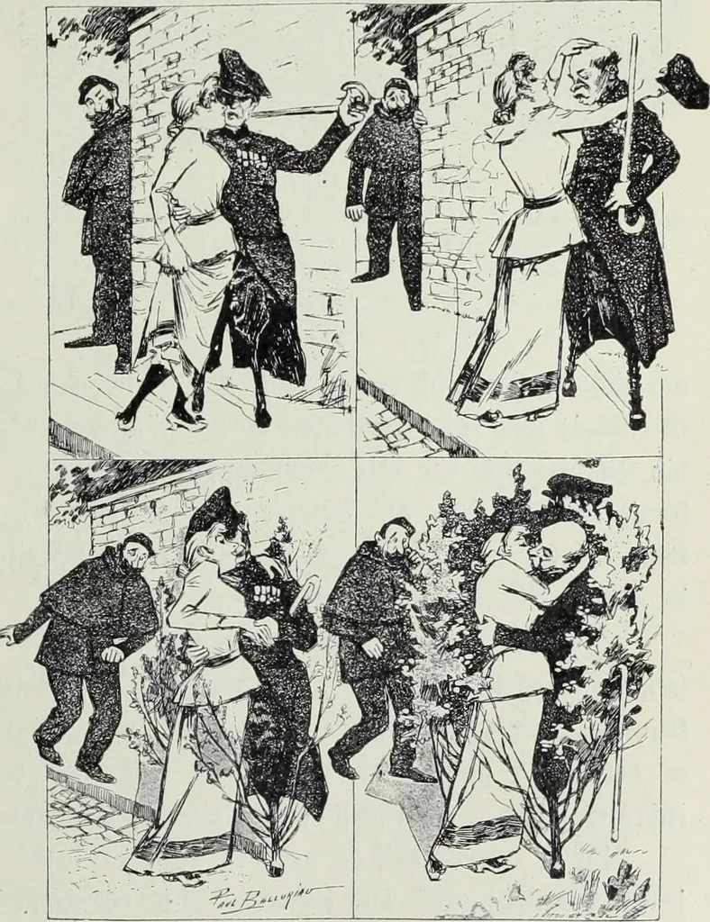 An illustration from Das Weib in der Karikatur Frankreichs : mit 448 Textillustrationen und 72 farbigen Kunstblättern nach seltenen und amüsanten französischen Karikaturen aus allen Zeitepochen, 1907, leaf 689