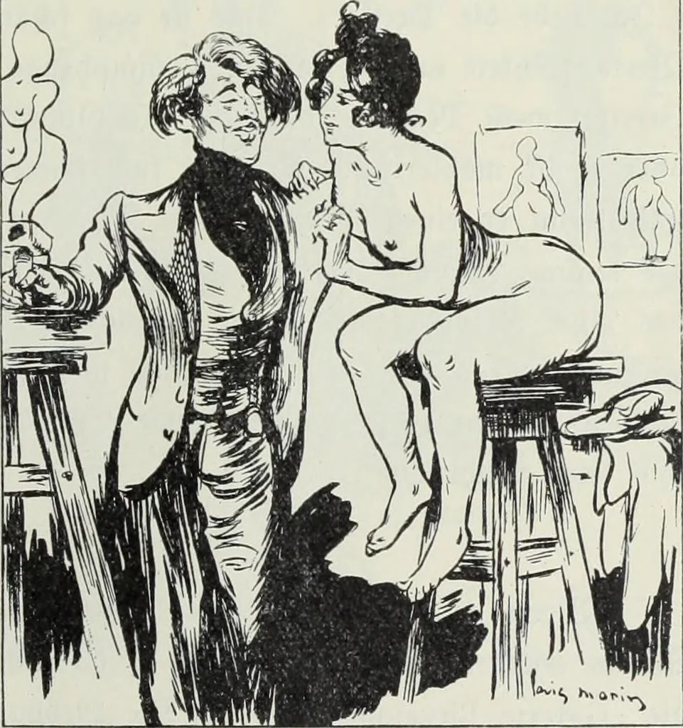 An illustration from Das Weib in der Karikatur Frankreichs : mit 448 Textillustrationen und 72 farbigen Kunstblättern nach seltenen und amüsanten französischen Karikaturen aus allen Zeitepochen, 1907, leaf 69