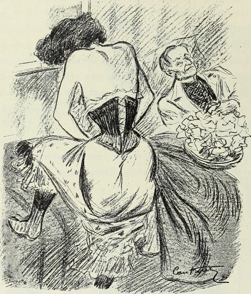 An illustration from Das Weib in der Karikatur Frankreichs : mit 448 Textillustrationen und 72 farbigen Kunstblättern nach seltenen und amüsanten französischen Karikaturen aus allen Zeitepochen, 1907, leaf 690