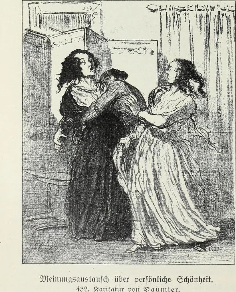 An illustration from Das Weib in der Karikatur Frankreichs : mit 448 Textillustrationen und 72 farbigen Kunstblättern nach seltenen und amüsanten französischen Karikaturen aus allen Zeitepochen, 1907, leaf 692