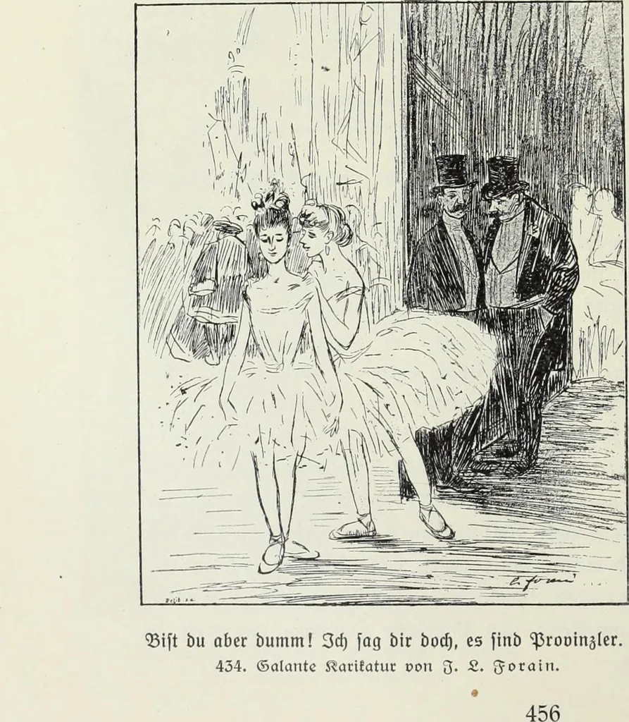An illustration from Das Weib in der Karikatur Frankreichs : mit 448 Textillustrationen und 72 farbigen Kunstblättern nach seltenen und amüsanten französischen Karikaturen aus allen Zeitepochen, 1907, leaf 694