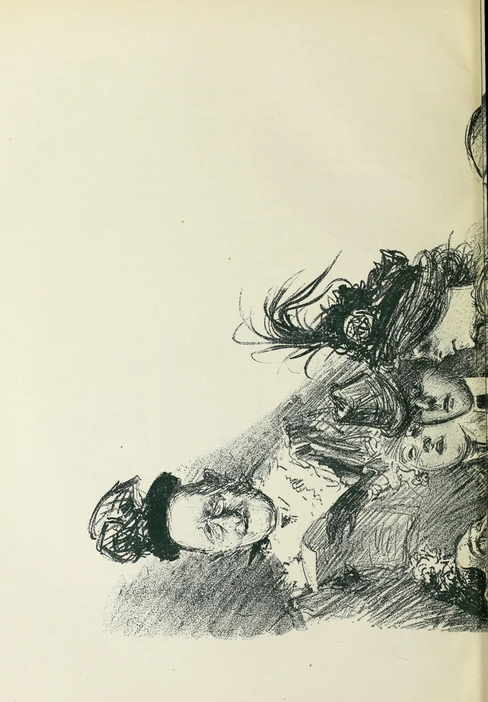 An illustration from Das Weib in der Karikatur Frankreichs : mit 448 Textillustrationen und 72 farbigen Kunstblättern nach seltenen und amüsanten französischen Karikaturen aus allen Zeitepochen, 1907, leaf 696