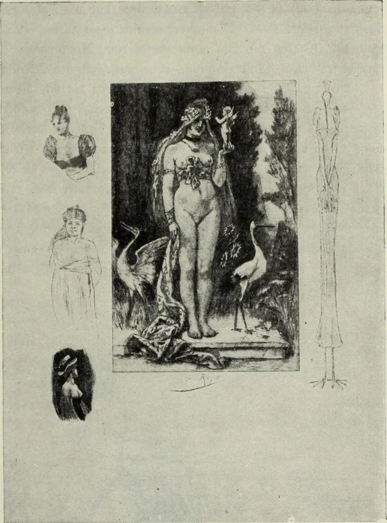 An illustration from Das Weib in der Karikatur Frankreichs : mit 448 Textillustrationen und 72 farbigen Kunstblättern nach seltenen und amüsanten französischen Karikaturen aus allen Zeitepochen, 1907, leaf 719